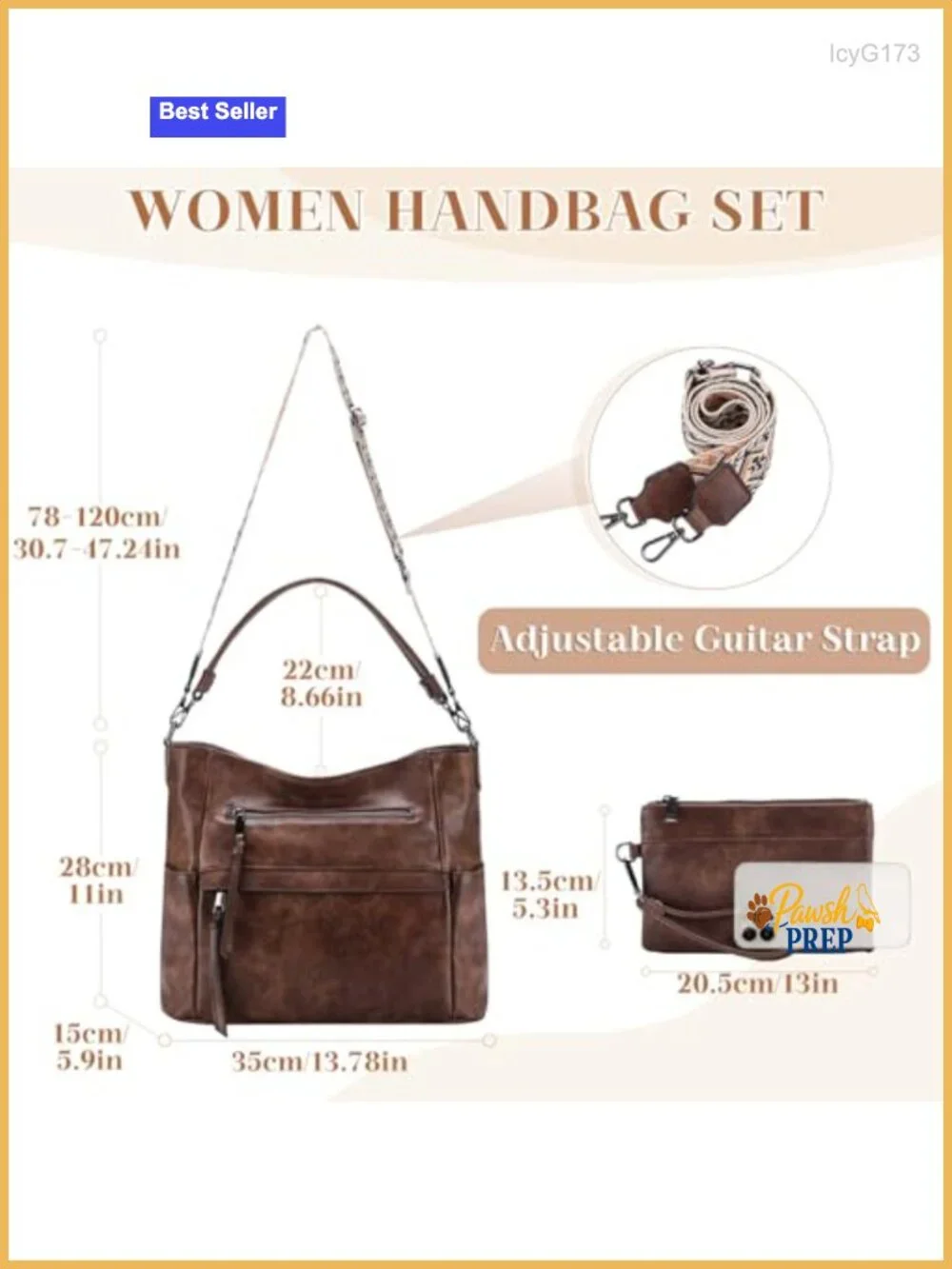 Vegan Leather Hobo Bag with Crossbody Guitar Strap and Wallet Set